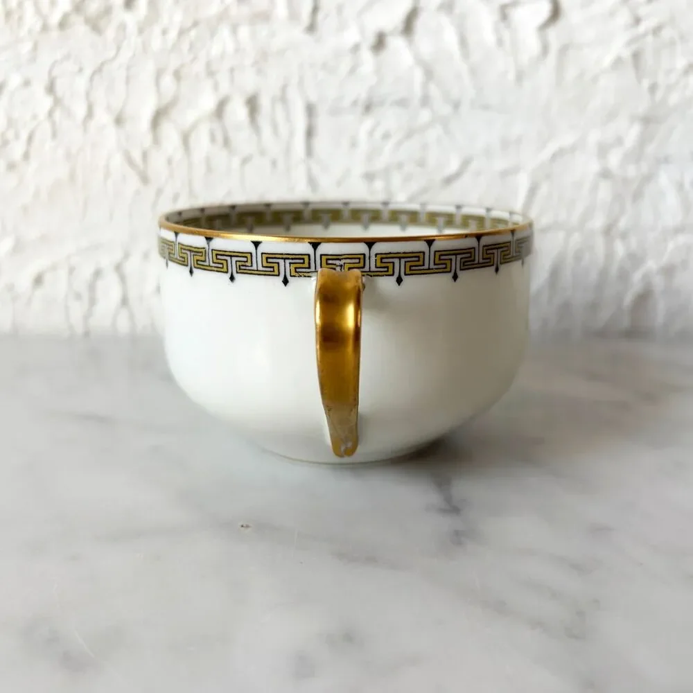Haviland Limoges Albany Flat Cup White Gold Black Greek Key Trim France